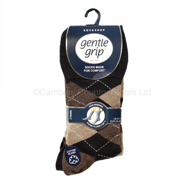 Sock Shop Men's Gentle Grip Socks 3 Pair Pack Argyle Cambers Country Store